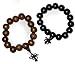 Asian Buddhist Wrist Mala - Yin Yang Pair of Buddha Meditation Prayer Beads - Wood