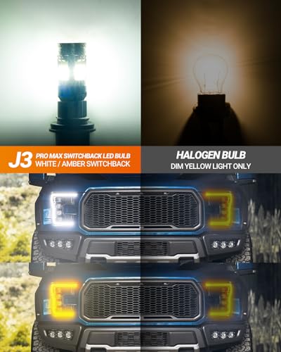 Image of SEALIGHT 3157 LED Bulb Switchback Dual Color, 3156 LED Light With Turbo Fan, 30W 3200LM Amber For Turn Signal Blinker,White For Daytime Running Light, Anti Hyper Flash, Pack of 2