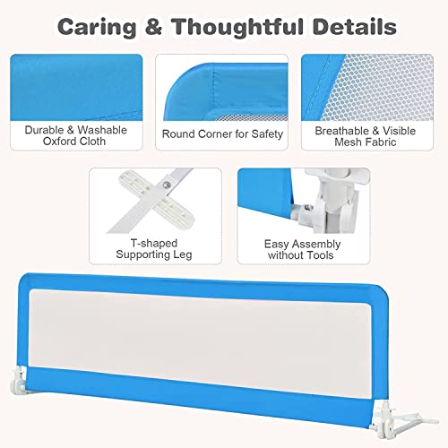 Costzon Toddlers Double Bed Rail Guard, Stainless Steel Folding Safety Bed Guard, Swing Down Bedrail, Kids Twin, Double, Full Size Queen & King, Set Of 2 (Blue, 71-Inch) #TOP2