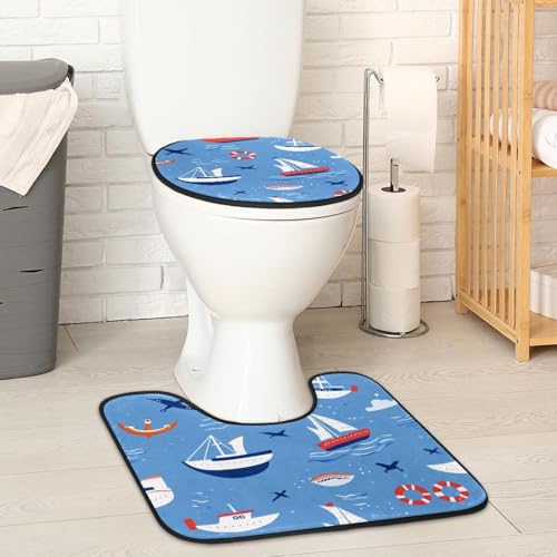 2 Pieces Flannel Toilet Contour Mat and Toilet Lid Cover, Soft Toilet Lid Cover Set Machine Washable Non Slip Contour Mat for Bathroom Decor Accessories