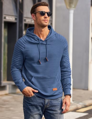 COOFANDY Mens Hoodies Pullover Casaul Long Sleeve Drawstring Waffle Knit Hooded Sweatshirt with Kanga Pocket - Image 4