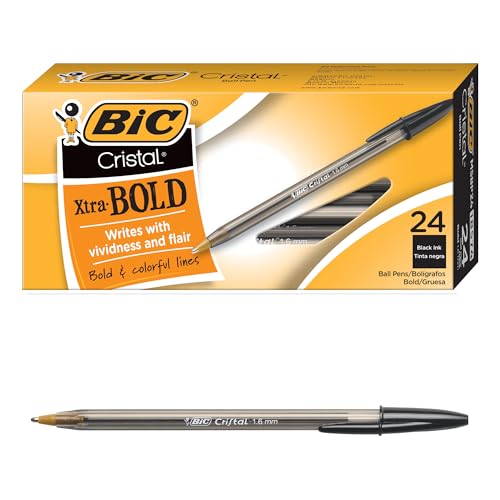 BIC Cristal Xtra Bold Ballpoint Pens, Bold Point (1.6mm) For Vivid And Dramatic Lines, Black Ink, 24-Count Pack, Perfect Ink Pens