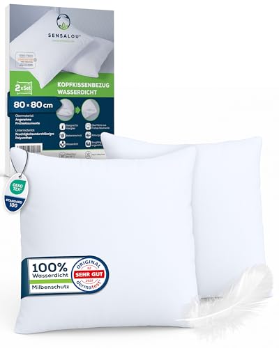 Sensalou Kissenbezug wasserdicht 2er Set in 7 Größen - 80x80 cm Kopfkissenbezug weiß mit Reißverschluss - Kopfkissen Inkontinenz Schutzbezug Schwitzen