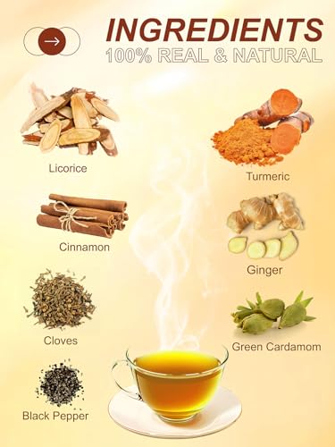 Image of TeeLux Turmeric Chai Tea, Turmeric Tea with Licorice, Cinnamon, Ginger & Green Cardamom, Warming & Spicy Flavor, 100 Count