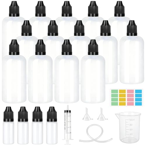 Furuising 14Stk Liquid Flaschen 100ml Leer Tropfflasche mit Pipette Pipettenflasche Plastik Gross mit 4 X 10ml Quetschflaschen Spritze Messbecher Trichter zum Mischen von Flüssigkeiten