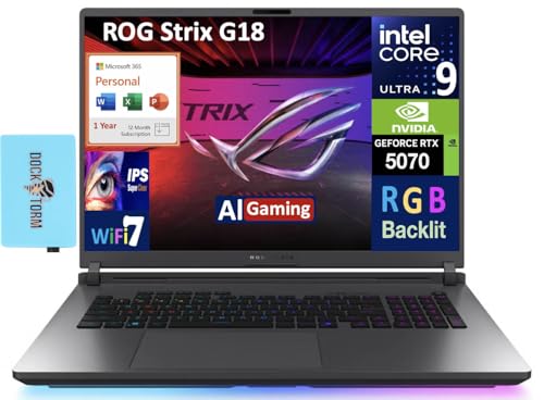 Image of ASUS ROG Strix AI Gaming Laptop 18 inch 240Hz IPS WQXGA Display (Intel Ultra 9-275HX, GeForce RTX 5070 8GB, 64GB DDR5, 2TB PCIe SSD, Win 11 Pro) w /MS 365 Personal, DKZ USB Port Expander