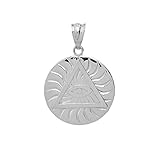 Claddagh Gold Sterling Silver Triangle Eye of Providence Illuminati All Seeing Eye Round Pendant