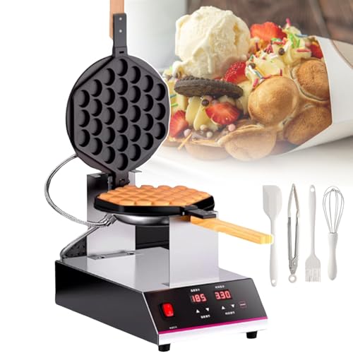 pealiritansemen Estación para Gofres De Burbujas De Calentamiento De Doble Cara, 1400 W, Mango De Madera Y Pantalla Digital, Rotación De 180°, para Food Trucks/Postres