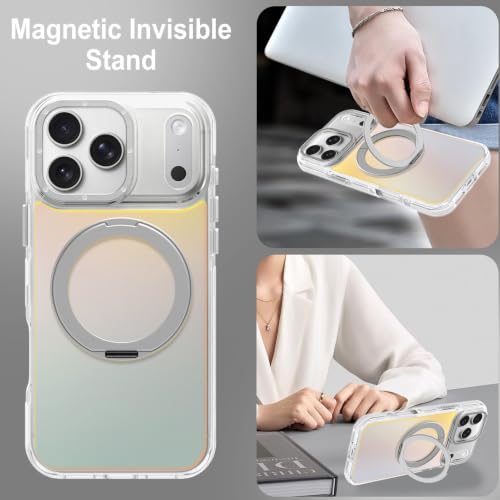 Image of Magnetic for iPhone 17 Pro Case with 360 Stand [Compatible with Magsafe] [Fluorescent Design] [1 Screen Protector] Slim Translucent Matte Case for iPhone 17 Pro 6.3 inch, White