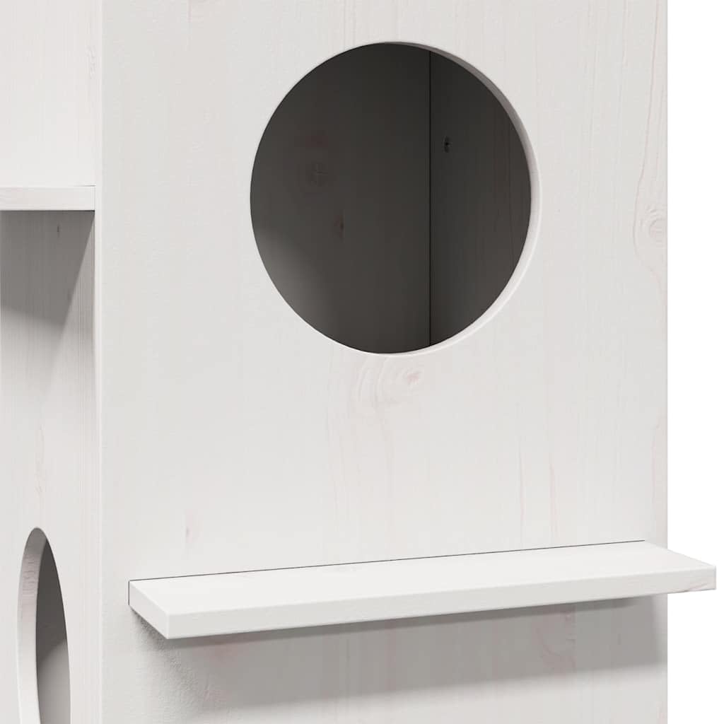 Tonneau à Chat en Bois, Tonneau à Griffer Arbre Tour à Chat Blanc 43x43x60 cm Bois de pin Massif