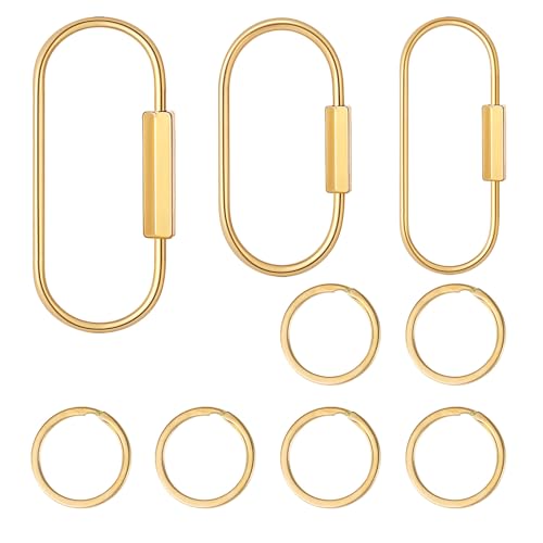 Image of Tucnoeu 3pcs Brass Screw Lock Keychains,with 6 Brass Key Ring,Ellipse Shape Universal Key Fob Holder for Handbags Man Women