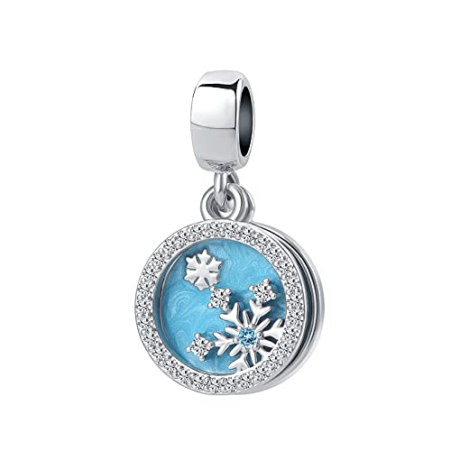 Snowflake Winter Dangle Charm Christmas Green Enamel Dangle Bead for Pandora Bracelet