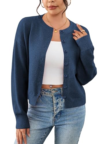 Image of Ibeauti Cropped Cardigan Sweaters for Women 2026 Trendy Spring Y2k Outfit Long Sleeve Button up Open Front Short Knit Sweater