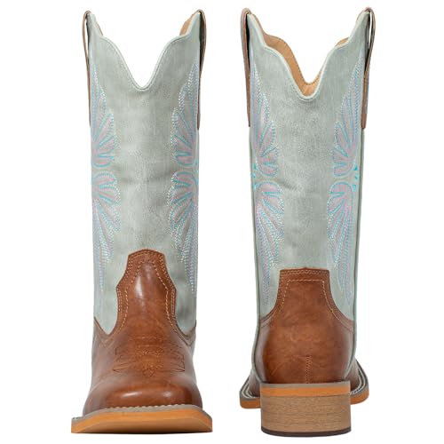 SheSole Women's Wide Square Toe Cowgirl Cowboy Boots Mid Calf Fashion Western Boots2