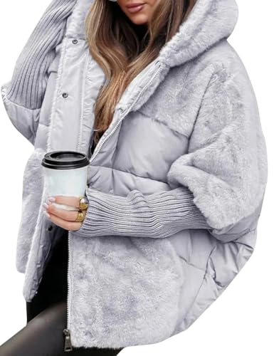 Geeylly Women’s Oversized Hooded Patchwork Puffer Coat
