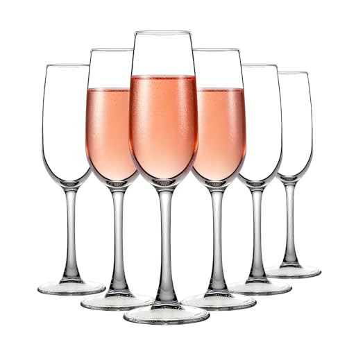 TOLASTO Kristall-Champagnergläser, 200 ml, 6 Stück, Geschenk für Geburtstag, Hochzeit, Weihnachten, klare funkelnde Champagnergläser für Frauen, Männer, spülmaschinenfest