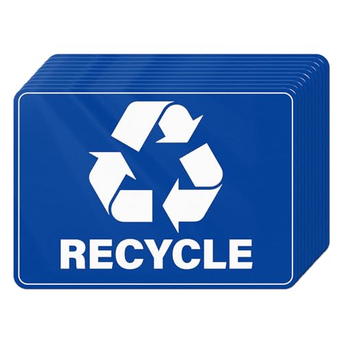 YIKIADA 10 Pack Recycle Stickers 10×7 Inches Vinyl Blue Weatherproof Self Adhesive Trash Cans Sign for Waste Bins Home Business