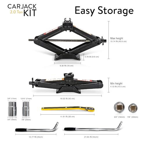 Image of Car Jack Kit 2 Ton (4,400 lbs) | Scissor Jack for Car - Tire Jack Tool Kit | Portable, Ideal for SUV and Auto - Universal Kit with Lug Wrench | Heavy Duty Material
