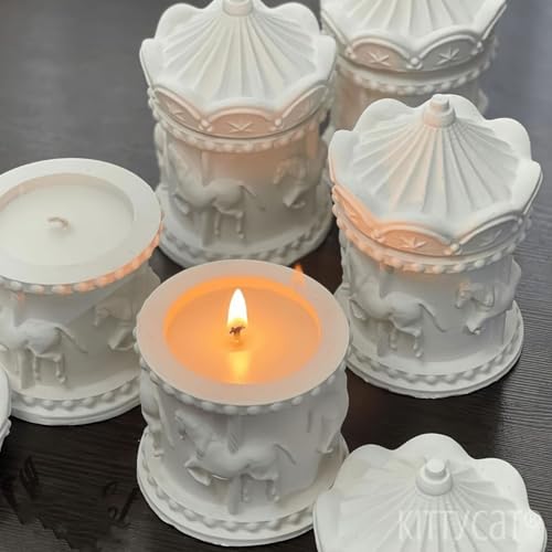 Image of Kitty Cat Aesthetic Soy Wax Scented Candles | Reusable Concrete Sea Shell Jars | Vanilla Aroma | 12+ Hours Burn Time | Perfect Home Decor for Bedroom, Office & Hostel (Carousel Luxe)