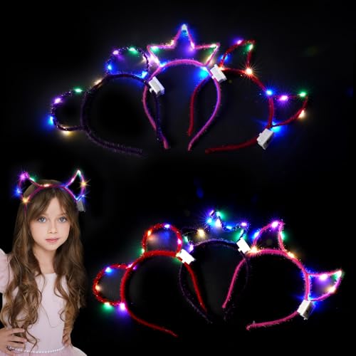 AYBUY Diadema con Luz, 14 Piezas Diademas con Orejas De Gato, LED Tocado Luminosas, para Clubes Nocturnos, Raves, Fiesta De Conciertos, Navidad, Halloween