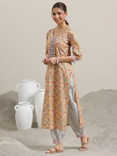 Image of Libas Printed Cotton Straight Kurta With Salwar and Dupatta | daily wear suit