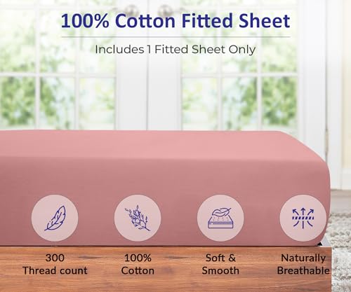 Image of ROYALE LINENS 300 Thread Count 100% Long Staple Combed Cotton Fitted Sheet King - Super Soft Deep Pocket Bottom Sheet - Fitted Sheets Only - Elastic Sheets (King, Pink)