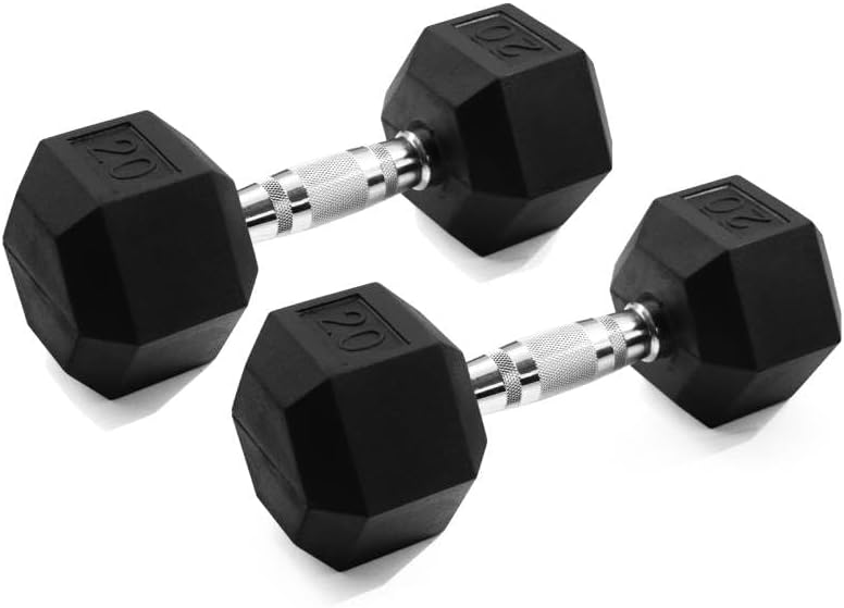 GYMENIST Single Hex Rubber Dumbbell with Metal Handles Exercise Heavy Workout Dumbbells Workout Weights Sold As Singles or Set of 2