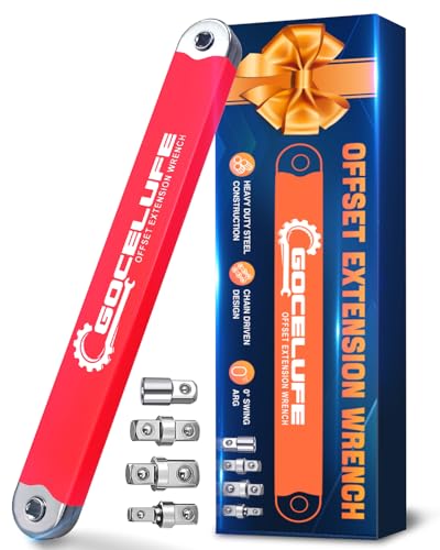 Image of Offset Extension Wrench Impact - Tight Reach Wrench Set with Universal Square Drive Adapters (1 /4 inch, 3 /8 inch, 1 /2 inch) - Ideal for Tight Spaces - Unique Stocking Stuffers for Mechanics (Red)