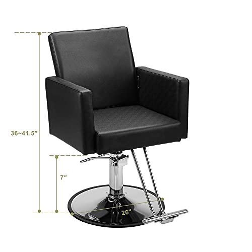 Pennynana Salon Chair For Hair Stylist, Salon Spa Equipment Modern Hydraulic Hairdressing Barber Chair With Circular Base, Black Pvc Leather #TOP2