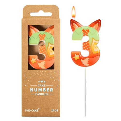 PHD CAKE 2.76 Inch Number 3 Fox Birthday Candles Fox Number Candles Cake Number Candles Party Celebration