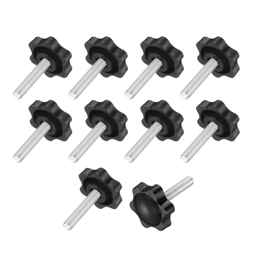 uxcell 10Pcs 1/4"-20 Star Knobs, 1.2" Threaded Stud Plastic Male Clamping Knob Screw Hand Tightening Replacement Knob for Industrial Furniture Tools Jigs Clamps, Black