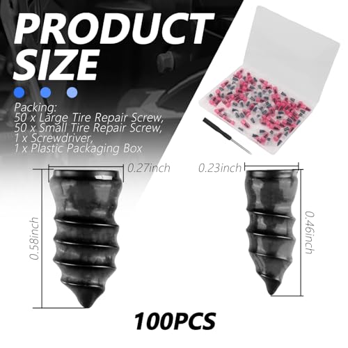 Image of 100PCS Tire Plug Kit,Self-Service Flat Tire Repair Kit Including Screwdriver,Upgraded Thickened Adhesive-Covered Tires Repair Screws for Sudden Flat Tyres Emergencies (100PCS)