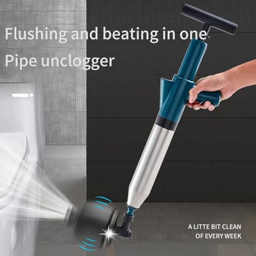 Image of Toilet Plunger,High Pressure Air Plunger Kit,Toilet Plungers for Unblocking with Real-Time Barometer,Air Drain Blaster with 4 Replaceable Heads for Bathroom Kitchen Clogged Pipe,Green