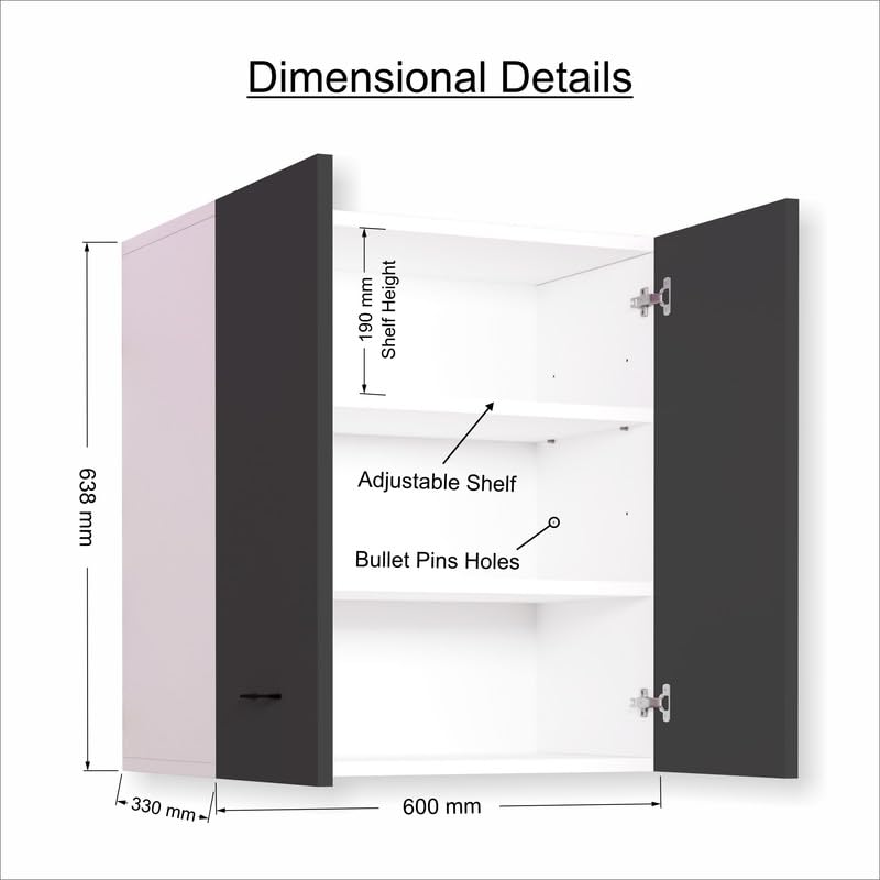 Image of 2 Door Wall Mounted Cabinet with Adjustable & Fixed Shelf | Engineered Wood Storage for Kitchen, Bathroom, Office & Living Room | DIY Assembly | Color: White & Grey | Size: 60 x 33 x 63.8 cm