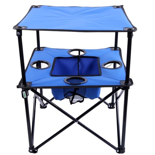 NiuXTool Portable Folding Camping Table with Cup Holders – Lightweight & Compact 2-Tier Outdoor Table with Storage, Ideal for Card Games, Snacks, Picnic, Tailgating & Camping (Blue + Black)
