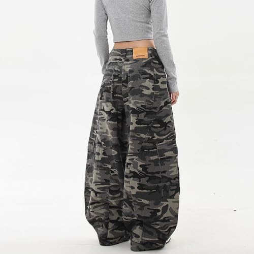 Womens Baggy Camo Cargo Jeans Y2K Low Rise Wide Leg Barrel Jeans Multi-Pockets Boyfriend Vintage Denim Pants Streetwear4