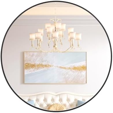 20 Inch Black Round Wall Mirror, Circle Metal Frame Mirror for Bathroom, Vanity, Entryway, Bedroom, Living Room, Modern Rustic Wall Mounted Home Decor