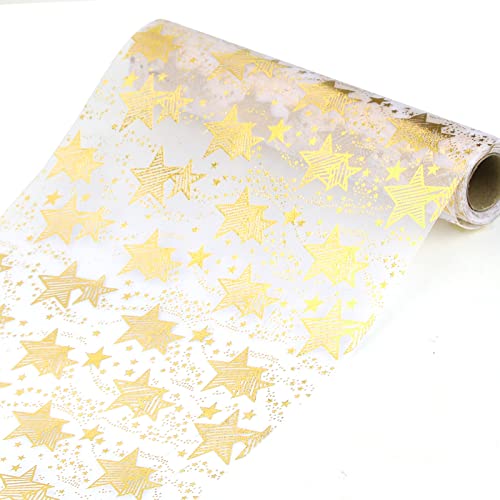 Camino de Mesa Organza, Camino de Mesa Estrella Dorad Metálico, 28 cm x 5 m, Decoración de Mesa de Navidad, para Boda Comunión Cumpleaños Decoracion de Fiesta Cover