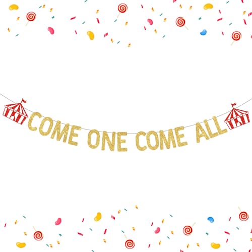 Come One Come All Banner, Carnival Circus Theme Party Decorations, Circus 1st Birthday Party Banner, Red Gold Circus Tent Theme Baby Shower Decor Supplies