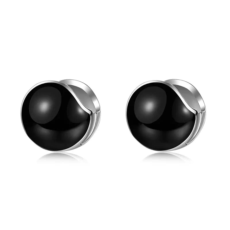 Boucles d'oreilles créoles argent anti-allergie avec pendentif boule noire légère