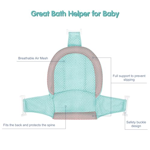 Image of Colorlife Baby Bath Seat Support Net Infant Bathing Seat Support Mat, Adjustable Comfortable Non-Slip Three-Pointed Baby Shower Net Bathtub Sit Up Mesh for Newborn 0-12 Months-Green(No Bathtub)