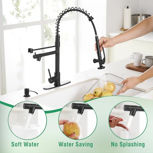 Image of Fapully Commercial Pull Down Kitchen Sink Faucet with Sprayer Matte Black