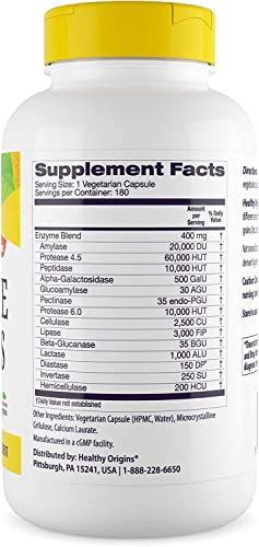 Healthy Origins 603573857363 Digestive Enzymes (Nec) Broad Spectrum - With Protease, Amylase & Lipase - Gluten-Free Digestion And Gut Health Supplement thumb #1