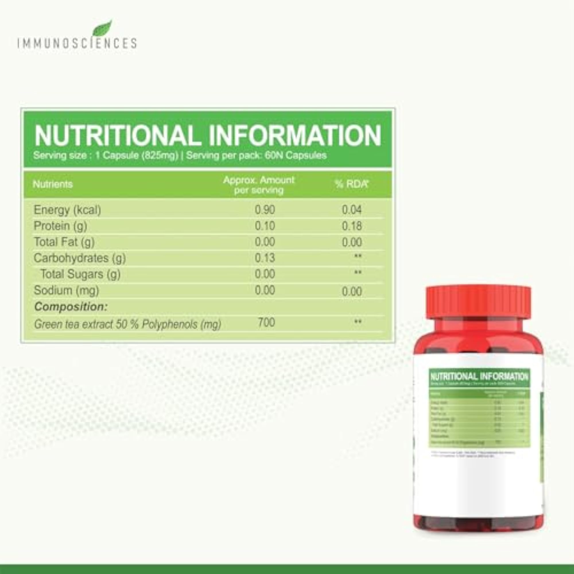 Green Tea Extract Capsules, 98% Polyphenols, 60 Vegan Capsules