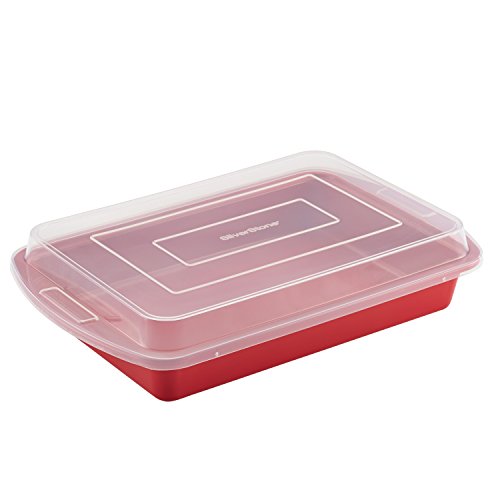 SilverStone Hybrid Ceramic Nonstick Bakeware Covered Cake Pan, 9-Inch x 13-Inch, Chili Red