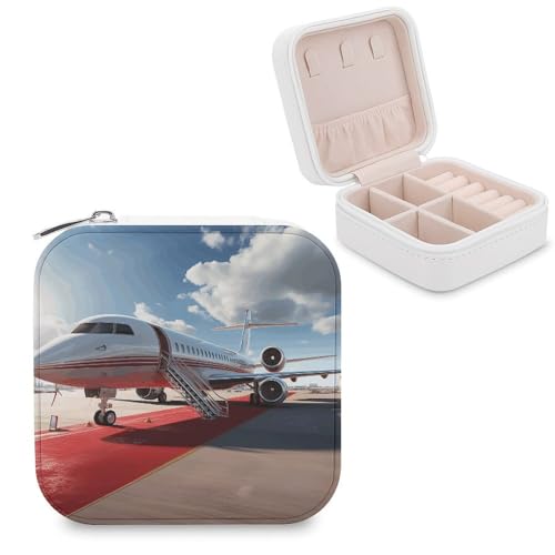 LZQPOEAS PU Leather Jewelry Travel Case - Red Carpet Airplane Jewelry Organizer with Zipper, Portable Travel Essentials for Women Small Jewellery Storage Holder for Earrings Rings Necklaces