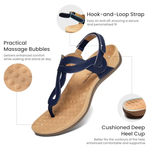 Image of Athlefit Women's Orthopedic Arch Support Sandals Comfortable Thong T-Strap Orthotic Casual Flat Sandals