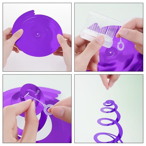 Image of Colorful Ceiling Swirl Foil Decorations Hanging Plastic Streamer Themed Swirl Party Decoration for Halloween Celebration, Pack of 28 (Purple)