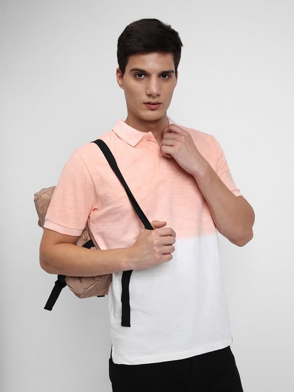Image of Dennis Lingo Men's Cotton Black Ombre-Dyed Slim Fit Button-Down Short Sleeve Polo Tshirt