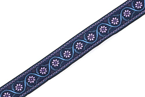 11 Yard Spool 0.86 Inches Wide Purple And Dark Blue Daisy Blossom Jacquard Ribbon Sewing Trim Upholstery Fabric Costume Making Tape 22938 #TOP4